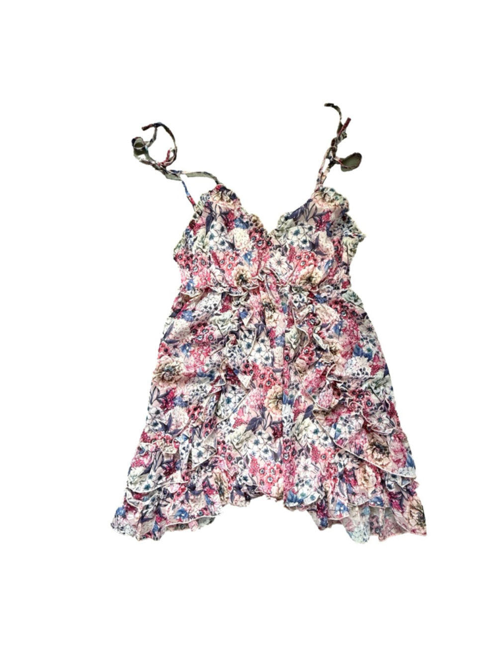 Suzanne Betro NWT Floral Ruffle Midi Dress Pink Blue Size Medium